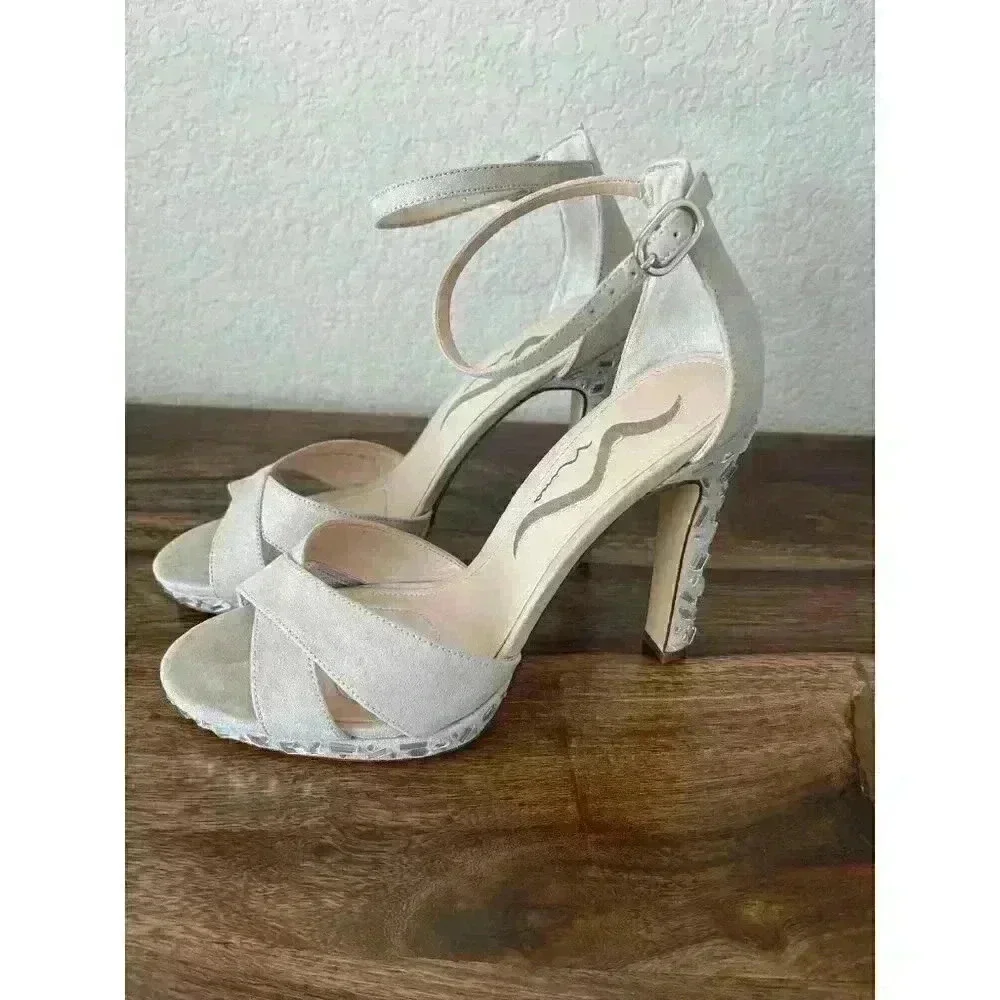 NINA FEYRA Women's Champagne glam heels open strappy Size 8, In Box 4